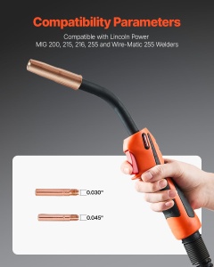 Pistol de sudura VEVOR 250-A MIG cablu 46 m compatibil Lincoln Power MIG 200-255 - Img 2