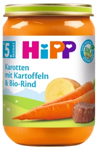 Piure pentru bebelusi HiPP cu morcovi, cartofi si carne de vita bio, 6 x 190 g