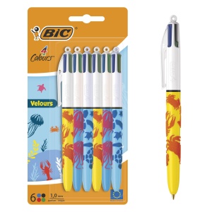 Pix BIC 4 Colours Velours, set 6 bucati, 4 culori, design cu animale marine