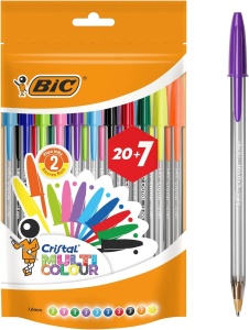 Pix BIC Cristal Multicolour 27 culori, varf 1,6 mm, design ergonomic