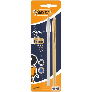 Pix BIC Cristal Shine, 2 bucati, culori albastru si negru, design modern