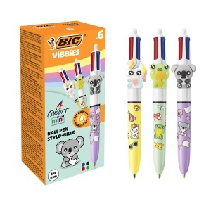 Pix BIC Vibbies Mini 4 Culori, 0,32 mm, Set 6 Bucati cu Figurine