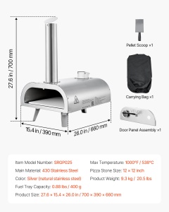 Pizzaofen VEVOR SRGP025 12 inch otel inoxidabil portabil pentru exterior - Img 7