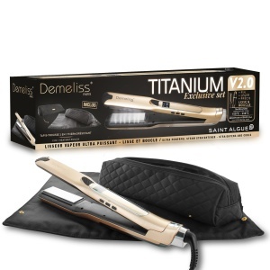 Placa de indreptat parul Demeliss Saint Algue Titanium V2.0, 5 trepte de temperatura, 2-in-1