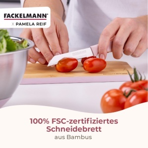 Placa de taiat Fackelmann x Pamela Reif din bambus FSC, 21 x 15 cm, cu margine colorata - Img 4