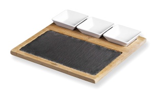 Placa din Bambus Lacor 61042 cu Baza din Naturschiefer si 3 Boluri Ceramice - Img 1
