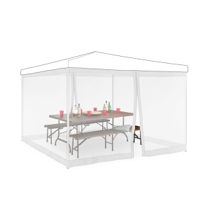 Plasa de tantari Relaxdays pentru foisor de 3 x 3 m, 2 panouri laterale, cu fermoar si velcro, plasa de tantari XL de 12 m, alba
