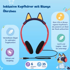 Player muzical VTech Bluey cu LED-uri, casti design Bluey, 20 melodii - Img 4
