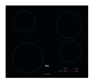 Plita cu inductie AEG autosuficienta 60cm, 4 zone de diferite dimensiuni cu functie de putere 4x pentru gatit rapid, 10 niveluri, fara rame, functionare tactila, blocare pentru copii, montare pe suprafata, IB6420ACB