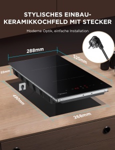 Plita din sticla ceramica Midea cu 2 zone de gatit Plite Plita ceramica incorporata cu priza cablare control tactil oprire automata blocare pentru cop - Img 3