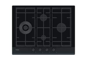Plita pe gaz Haier HAVG5D4HB, 60 cm, 4 arzatoare, zona wok, negru