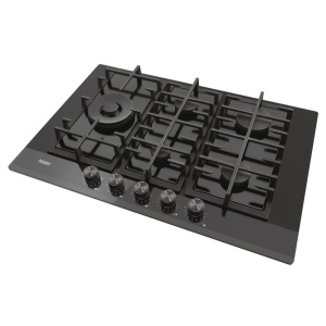 Plita pe gaz Haier HAVG7WL4HB, 5 arzatoare, design din sticla neagra - Img 4