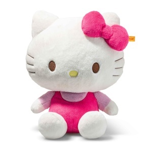Plush Hello Kitty Steiff 30cm, alb cu outfit roz, jucarie de plus pentru copii