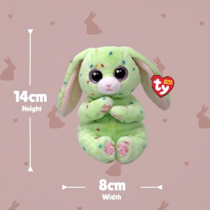 Plushie TY Beanie Bellies Fern, Iepuras Verde cu Glitzeraugen, 20 cm - Img 4