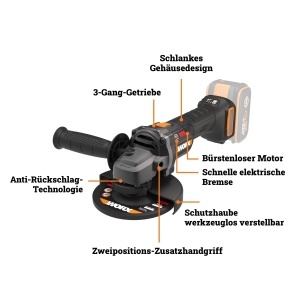 Polizor unghiular WORX WX814.9, 20V, 125mm, motor brushless - Img 7