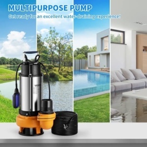 Pompă submersibilă de apă VEVOR, 2200W 60000L/H, cu cablu de 8 m și plutitor automat, oțel inoxidabil portabil pentru scurgeri murdare sau curate, inundații, iazuri de grădină goale, piscine, căzi - Img 2