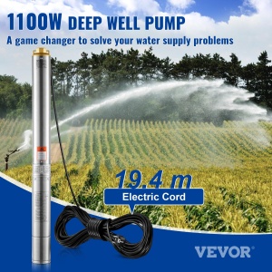Pompa submersibila pentru fantani adanci VEVOR 4SDM414, 1100W, debit 7.1 mh, cablu 19.4m - Img 2
