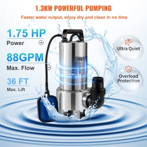 Pompa submersibila VEVOR, 1300W, 20000 Lh, Inox, IPX8 - Img 3