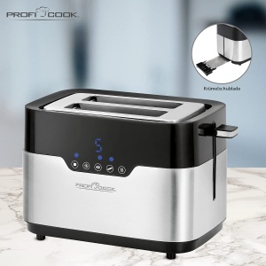 Prajitor de paine ProfiCook PC-TA 1170 cu 2 felii, senzor tactil, atasament pentru role, sertar pentru firimituri, functie de centrare, 7 niveluri de rumenire, otel inoxidabil negru - Img 7