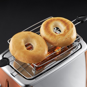 Prajitor de paine Russell Hobbs [pentru 2 felii] Cupru din otel inoxidabil Luna (fante pentru paine prajita foarte largi, inclusiv atasament pentru chifle, 6 niveluri de rumenire + functie de dezghetare si reincalzire, 1550W) 24290-56 - Img 5