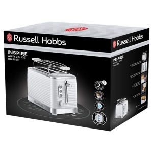 Prajitor de paine Russell Hobbs [pentru 2 felii] Inspire White cu structura lucioasa de inalta calitate (fante foarte largi pentru paine prajita, inclusiv accesoriu pentru chifle, 6 niveluri de rumenire + functie de dezghetare si reincalzire) 24370-56 - Img 2