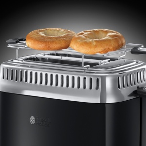 Prajitor de paine Russell Hobbs [pentru 2 felii] Retro din otel inoxidabil negru (afisaj cu numaratoare inversa in design retro, inclusiv atasament pentru chifle, 6 niveluri de rumenire + functie de dezghetare si incalzire, 1300W) Vintage 21681-56 - Img 6