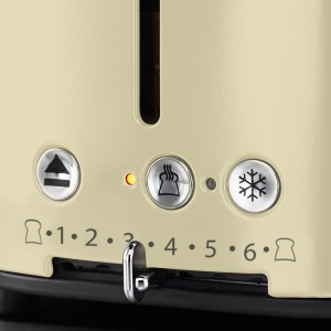 Prajitor de paine Russell Hobbs [pentru 2 felii] Retro Stainless Steel Cream (afisaj cu numaratoare inversa in design retro, inclusiv atasament pentru chifla, 6 niveluri de rumenire + functie de dezghetare si incalzire, 1300W) Vintage 21682-56 - Img 4