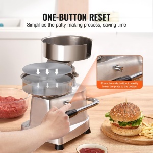 Presa comerciala pentru burgeri VEVOR - Hamburger Copy Maker 15 cm, cu 2 pachete de hartie pentru hamburgeri, presa profesionala pentru hamburgeri din otel inoxidabil, perfecta pentru chiftelute de burger Accesorii pentru gratar de gatit - Img 5