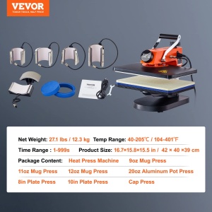 Presa termica multifunctionala VEVOR 8-in-1 930W 360deg rotatie pentru haine cesti si accesorii personalizate - Img 7