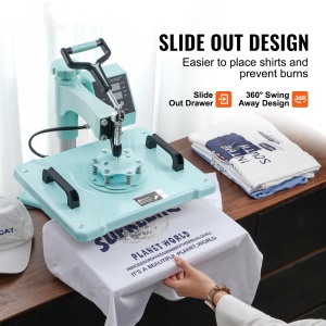 Presa termica VEVOR, 30 x 38 cm, masina de transfer termic 8 in 1 cu presa de pahar de 6-30 oz, presare de tricouri pivotante la 360deg, control digital de precizie, pentru tricouri/cani/palarii, verde - Img 3