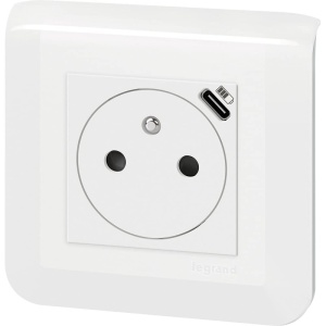 Priza electrica Legrand Mosaic cu incarcator USB-C, alba, design modern