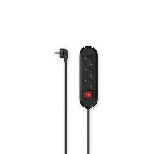 Priza Hama cu 3 cai, intrerupator, montare pe perete, 1,5 m (prelungitoare cu intrerupator, prelungire cu 3 cai, priza multipla, mufa multipla, cu protectie la contact, iluminata, 45deg) negru