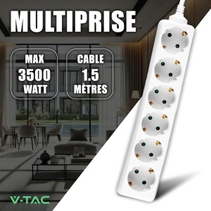 Priza multipla V-TAC 6 socketi 16A cu cablu de 1,5 m, alba - Img 2