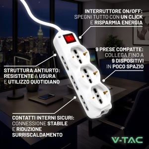 Priza multipla V-TAC cu 9 socketi si cablu de 1.5 m, alba - Img 5