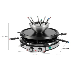 ProfiCook Combinatie de fondue de raclette pentru 8 persoane, set de gratar electric de masa 2 in 1 incl. Tigai de spatula Furculite Piatra naturala, de asemenea, fondue de branza si fondue de ciocolata, RG / FD 1245, 501245, otel inoxidabil - Img 3