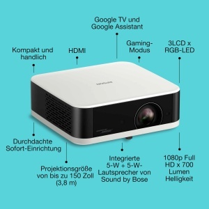 Proiector portabil Epson Lifestudio Pop EF-61W Full HD Sunet Bose Google TV Alb - Img 2