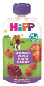 Punga cu piure de fructe HiPP Bio 100 (8 x 100g), fara zahar adaugat, cu acerola