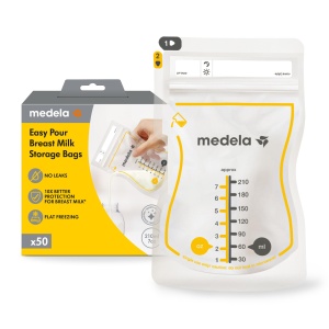 Punga de lapte matern de unica folosinta Medela Easy Pour 210ml - Design rezistent la scurgeri cu protectie impotriva laptelui - Pungi de depozitare fara BPA - Pachet de 50 - Img 1
