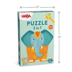 Puzzle din lemn HABA 2-in-1 Elefant 12 piese design african pentru copii 3 - Img 6