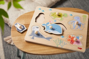 Puzzle din lemn HABA 306543 - Animalute marine, 6 piese, pentru copii de la 12 luni - Img 4