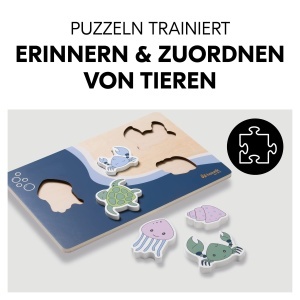 Puzzle din lemn hauck N Fit, pentru copii de la 1 an, cu forme de animale, FSC - Img 3