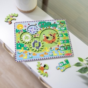Puzzle din lemn pentru copii Melissa Doug, 24 piese, cu roti dintate, tematica animale - Img 9