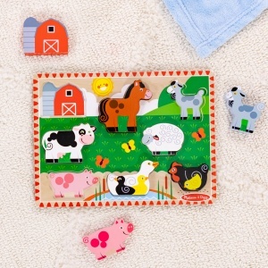 Puzzle din lemn pentru copii Melissa Doug - 8 piese, animale de ferma, varsta 2 - Img 9