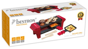 Raclette Bestron pentru 1 pana la 2 persoane, mini gratar de masa cu doua tigai si doua raclete din lemn, 350 wati, culoare: rosu/negru - Img 6