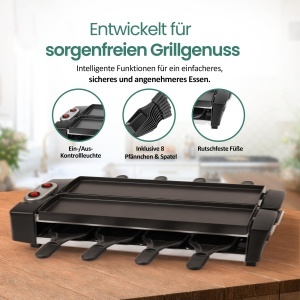 Raclette EMERIO RG-132098.2 cu 2 Placi de Gatare, Design Compact, 8 Pfannchen - Img 6