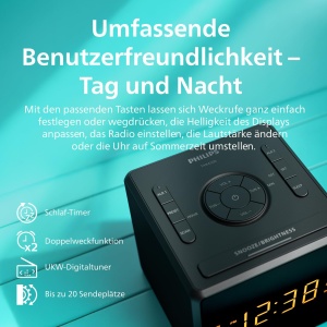 Radio cu ceas Philips TAR4500 USB-C Dual Alarm FM LED ajustabil - Img 4