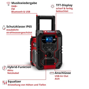 Radio portabil Einhell TE-CR 18 Li DAB FM Bluetooth IP65 fara acumulator - Img 3