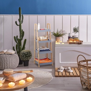 Raft de baie din bambus Relaxdays, 4 rafturi, gri, 98 x 36 x 34,5 cm - Img 2