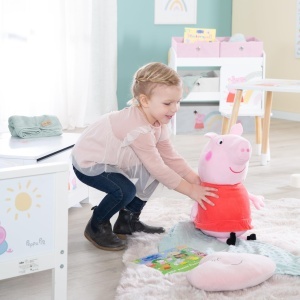Raft de jucarii din lemn Roba Peppa Pig, 5 cutii din material textil, alb-roz, 60x63,5x30 cm - Img 6