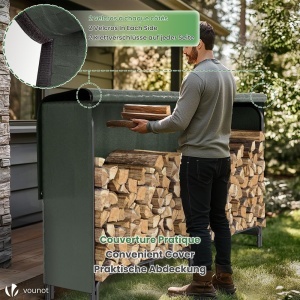 Raft pentru lemne VOUNOT, metal, 200 kg, cu husa impermeabila, 200 x 116 x 36 cm - Img 4